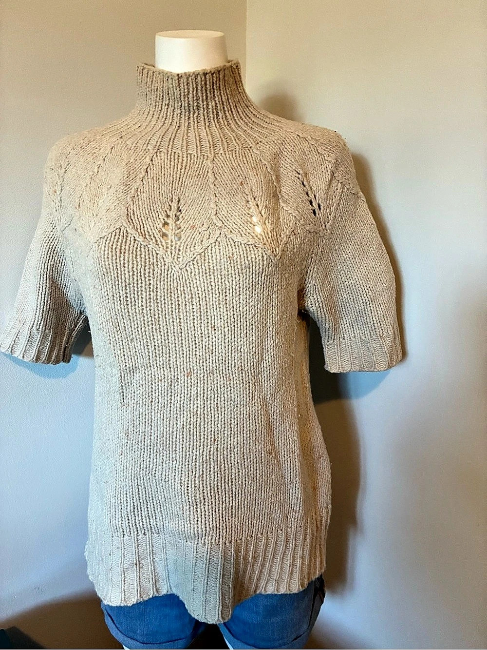 Max Studio Knit Mock Neck Short Sleeve Sweater Size Large